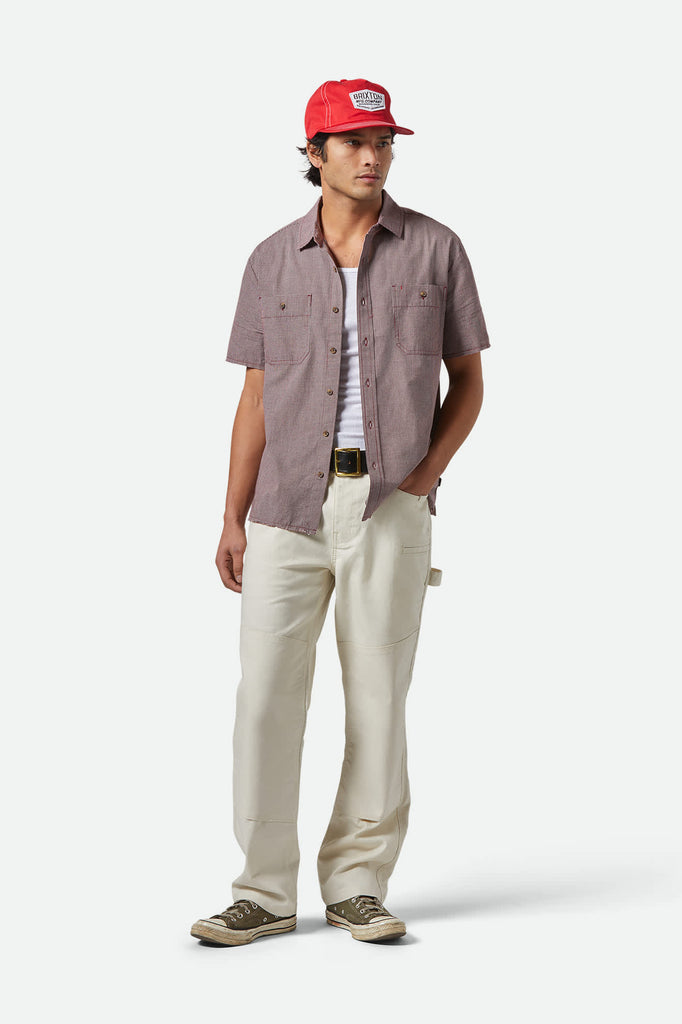 Men's CRU Micro Plaid Relaxed S/S Shirt in the color Cordovan Red Micro Plaid - Men's Featured View