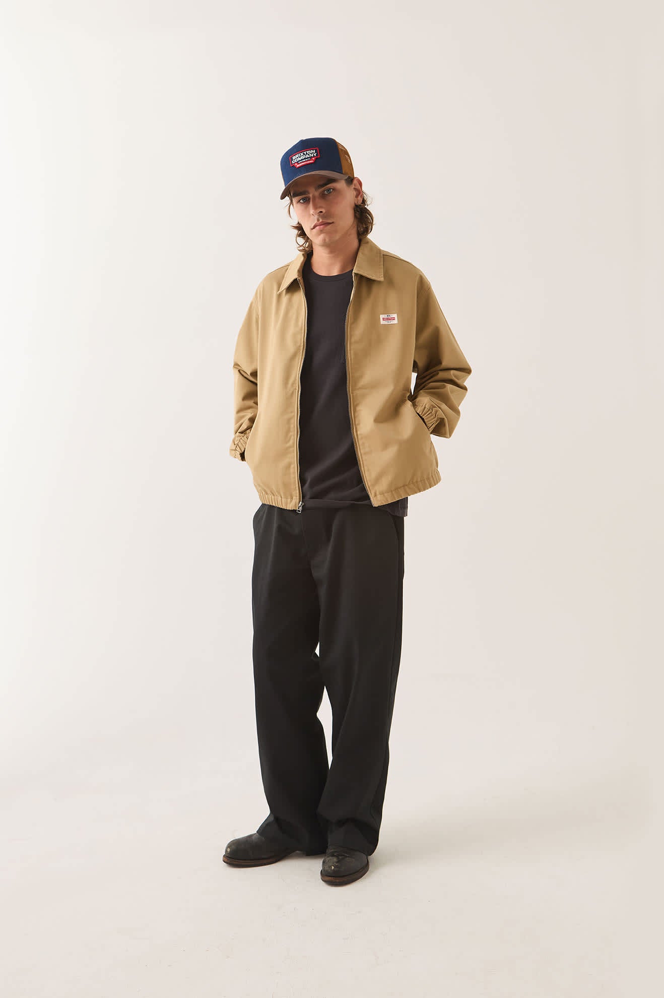 Men's Trademark Lightweight Garage Zip Jacket in the color British Khaki - Men's Side View