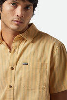 Men's CRU Oxford Stripe S/S Shirt in the color Curry/Ivy Green Stripe - Additional Fit View