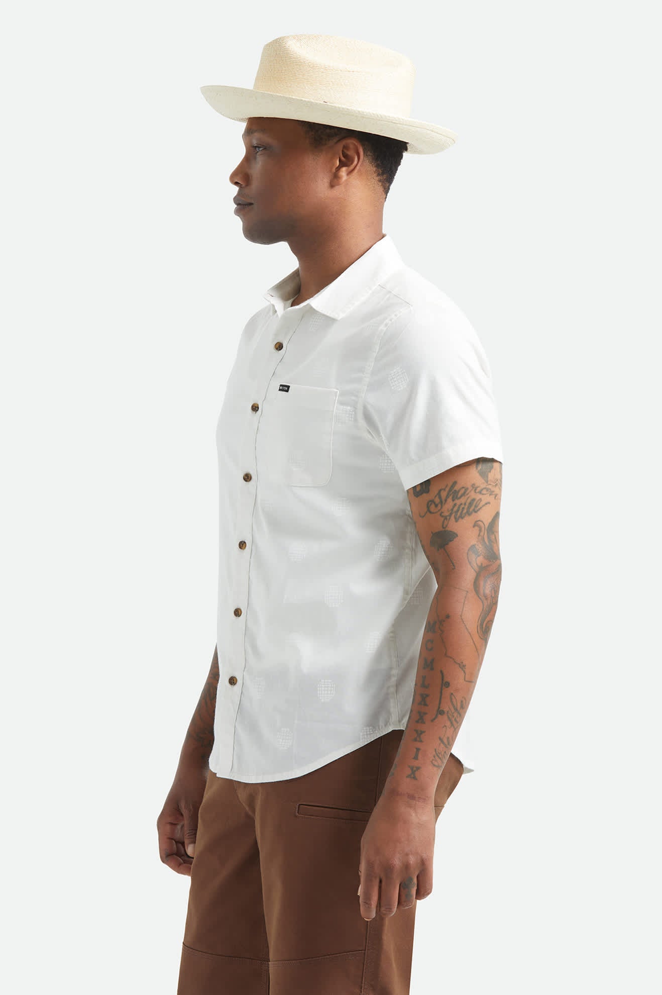 Men's Charter Print Short Sleeve Shirt in the color Off White Geo - Men's Side View