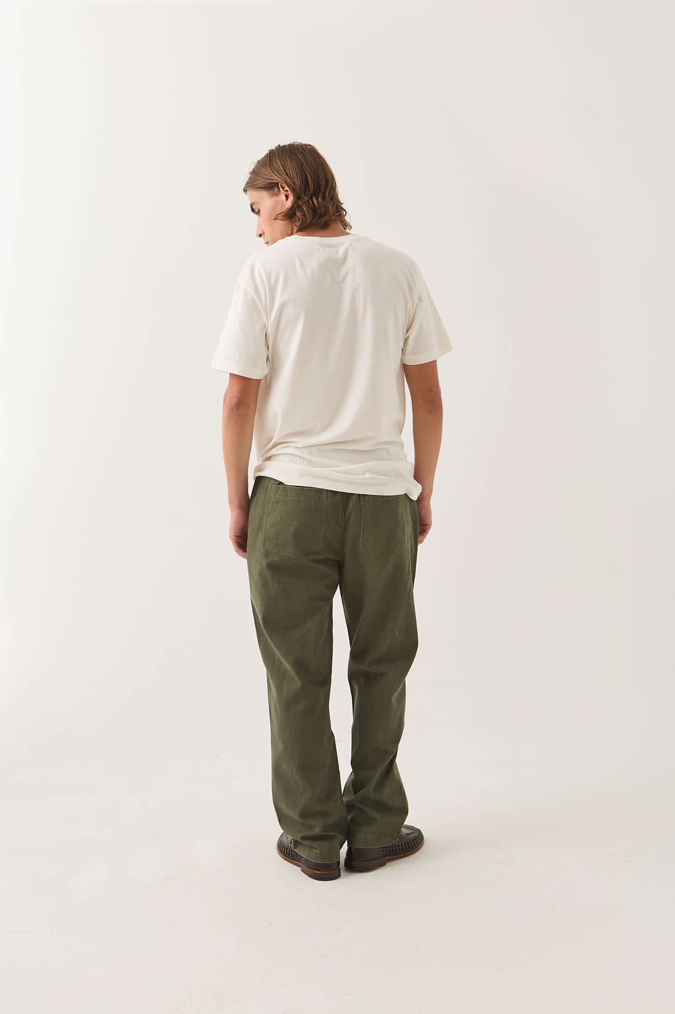 Men's Everyday E-Waist Pant in the color Dark Olive - Men's Back View