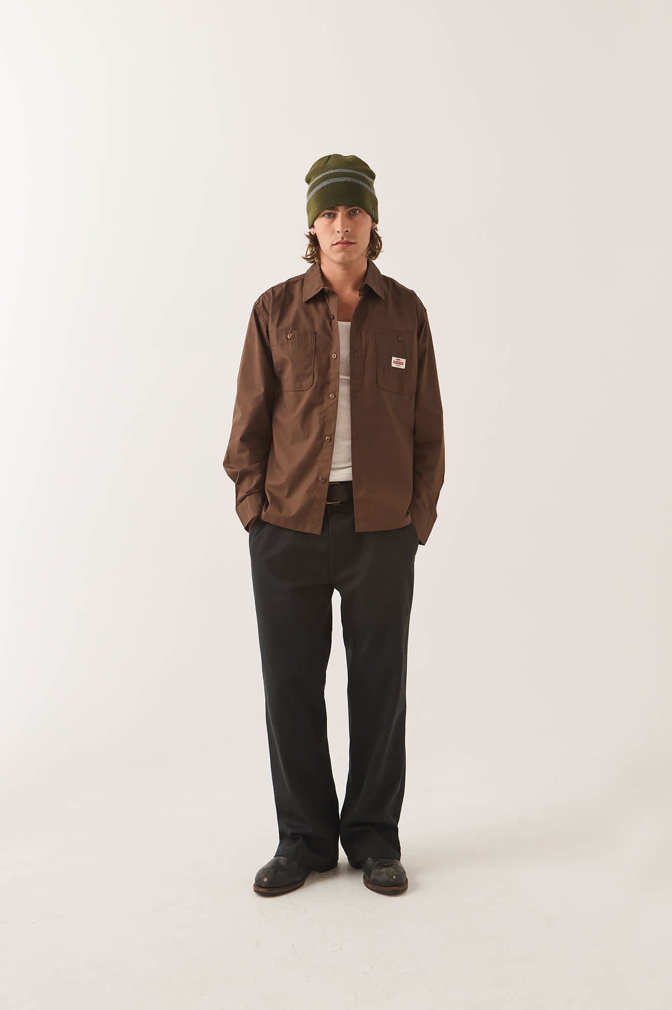 Men's Trademark Long Sleeve Shirt in the color Walnut Brown - Men's Front View