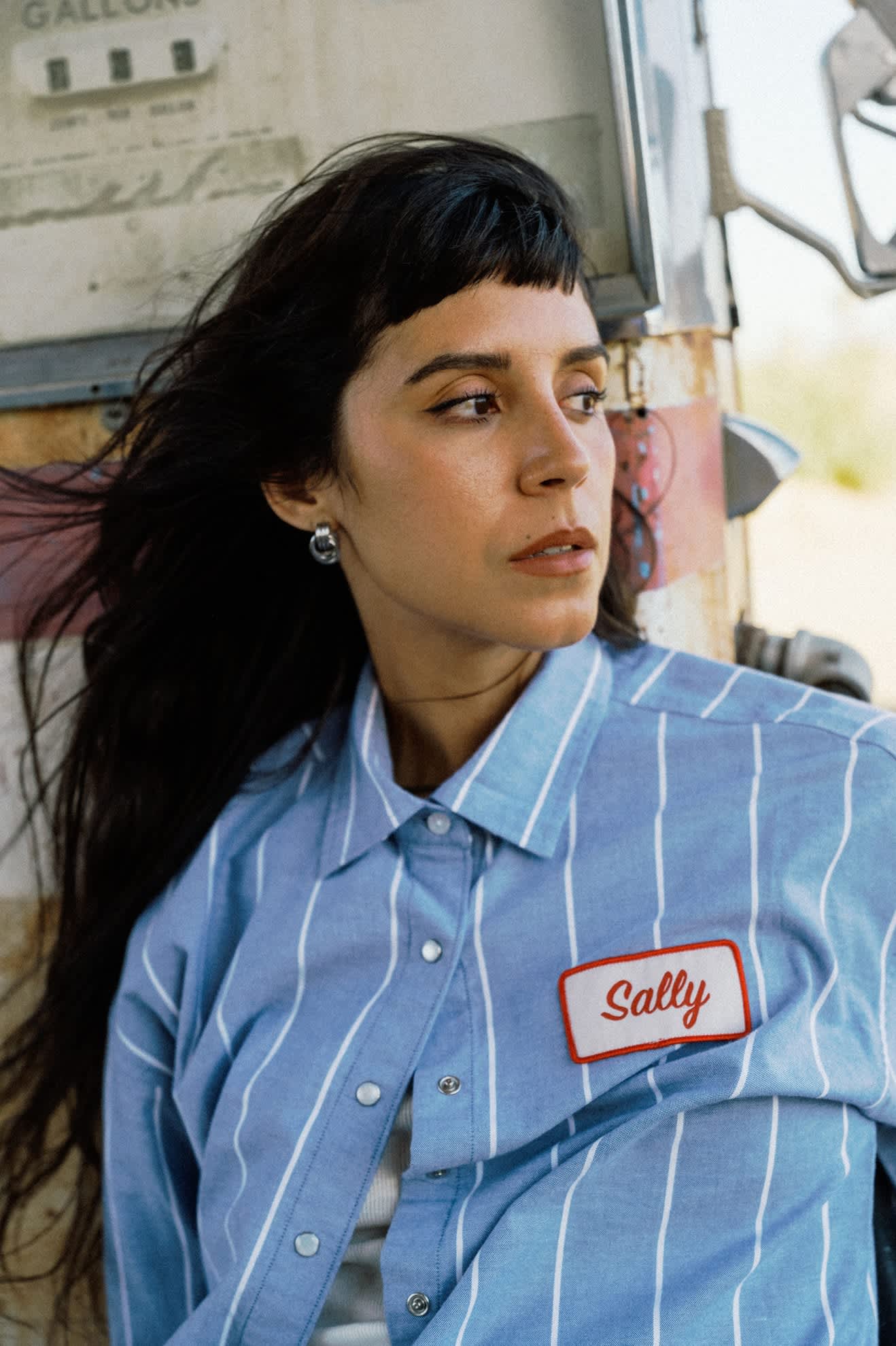 Women's Ford Mustang Sally Shirt in the color Blue Chambray/Stripe - Women's Lifestyle image