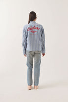 Women's Ford Mustang Sally Shirt in the color Blue Chambray/Stripe - Women's Back View