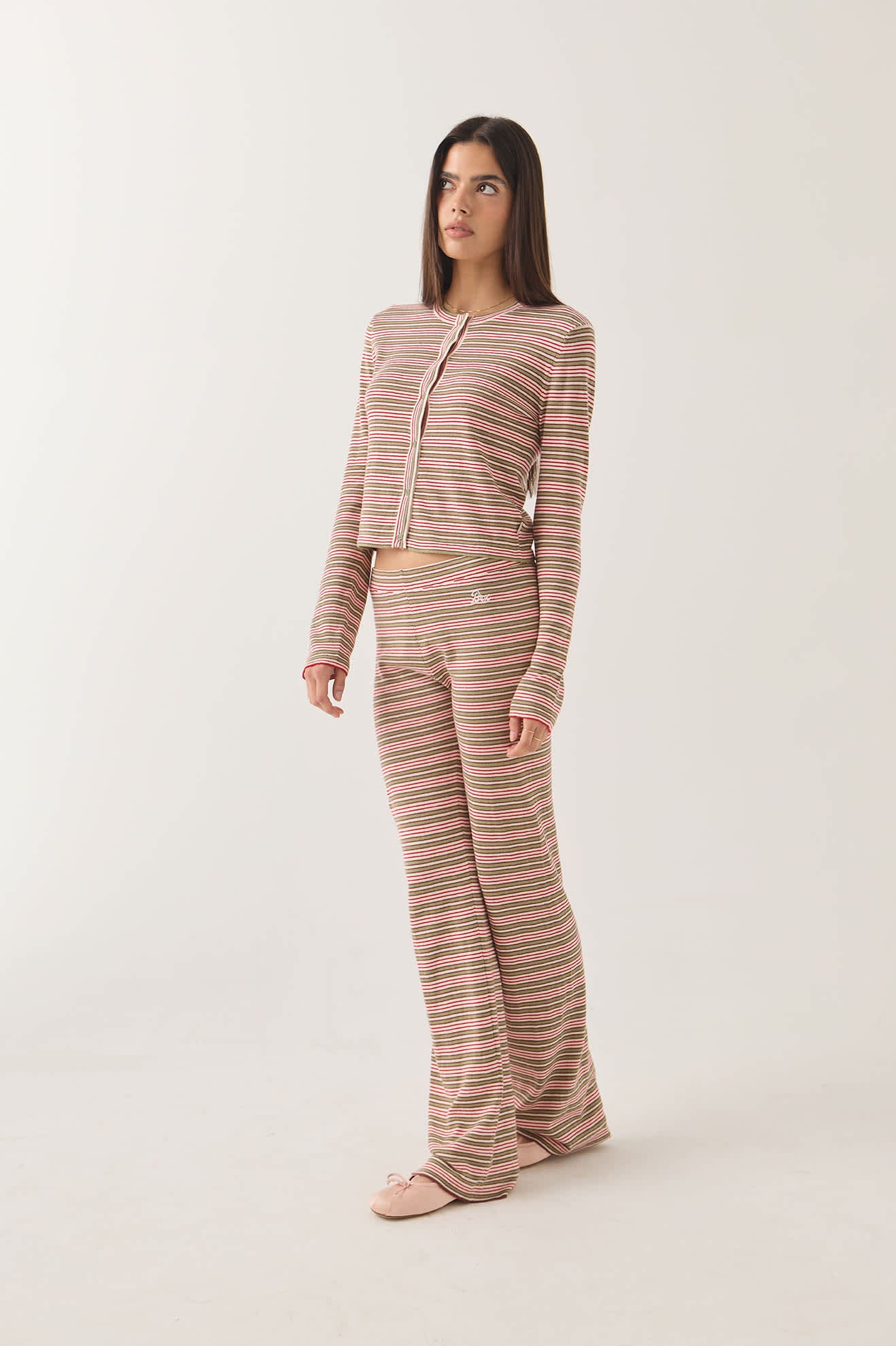 Women's Bixby Lightweight Cardigan in the color Green Multi Stripe - Women's Side View