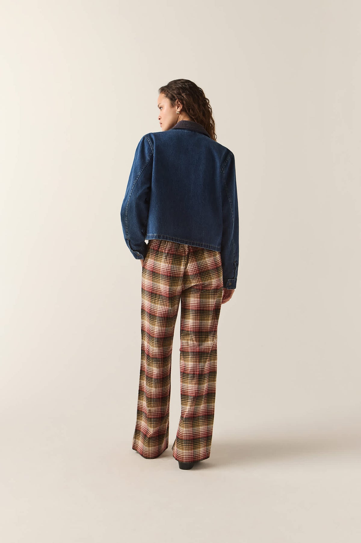Women's Service Trouser Pant in the color Plaid Mash Up - Women's Back View