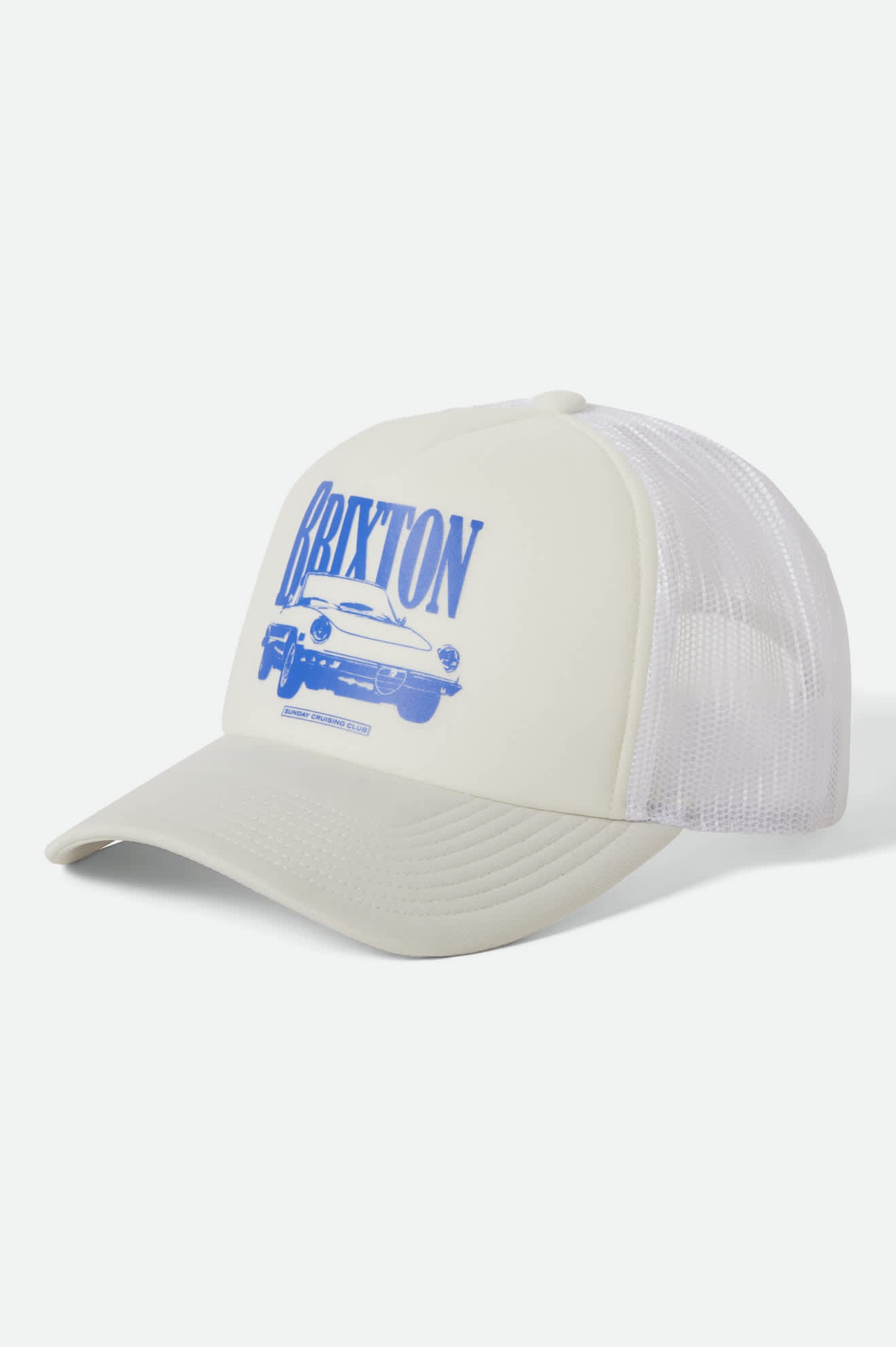 Women's Sunday Cruising Club NetPlus Trucker Hat in the color Off White/Off White - Front Product View
