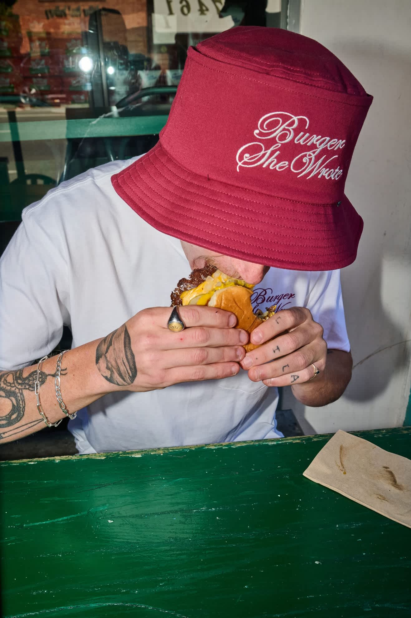 Men's Burger She Wrote Pocket T-Shirt in the color White - Men's Lifestyle image