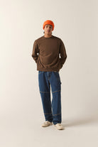 Men's Brixton Baseline Crew Fleece in the color Walnut Brown Vintage Wash - Additional Fit image