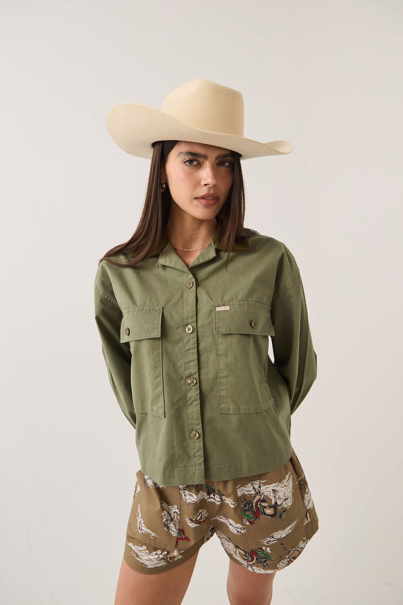 Women's Utopia Overshirt in the color Washed Olive Surplus - Additional Fit image