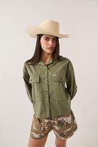Women's Utopia Overshirt in the color Washed Olive Surplus - Additional Fit image