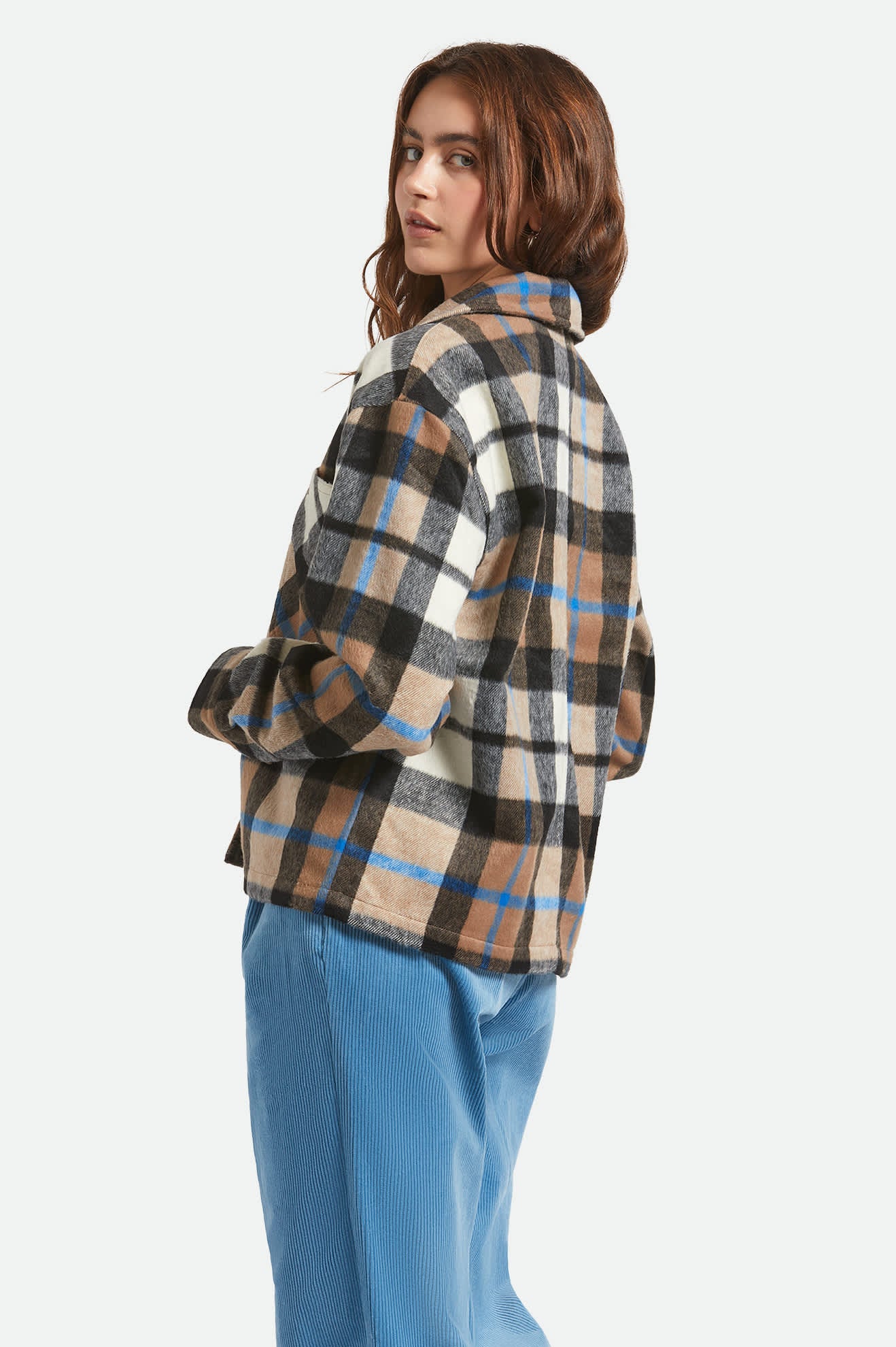 Women's Bowery Women's Soft Brushed Flannel in the color Washed Black/Sand - Women's Back View
