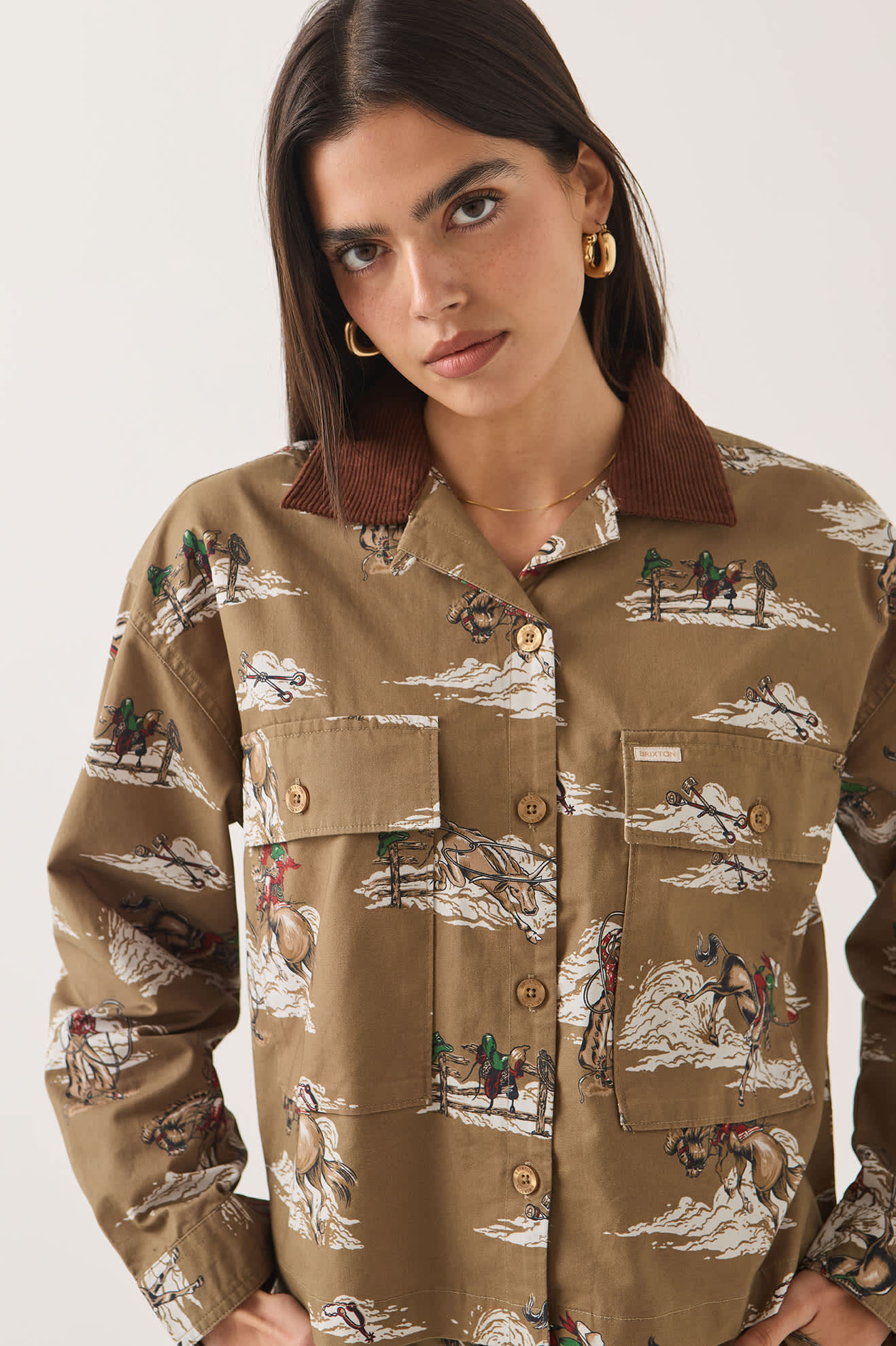 Women's Utopia Overshirt in the color Mid Century Cowboy Print - Additional Fit image