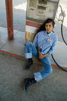 Women's Ford Mustang Sally Shirt in the color Blue Chambray/Stripe - Women's Lifestyle image