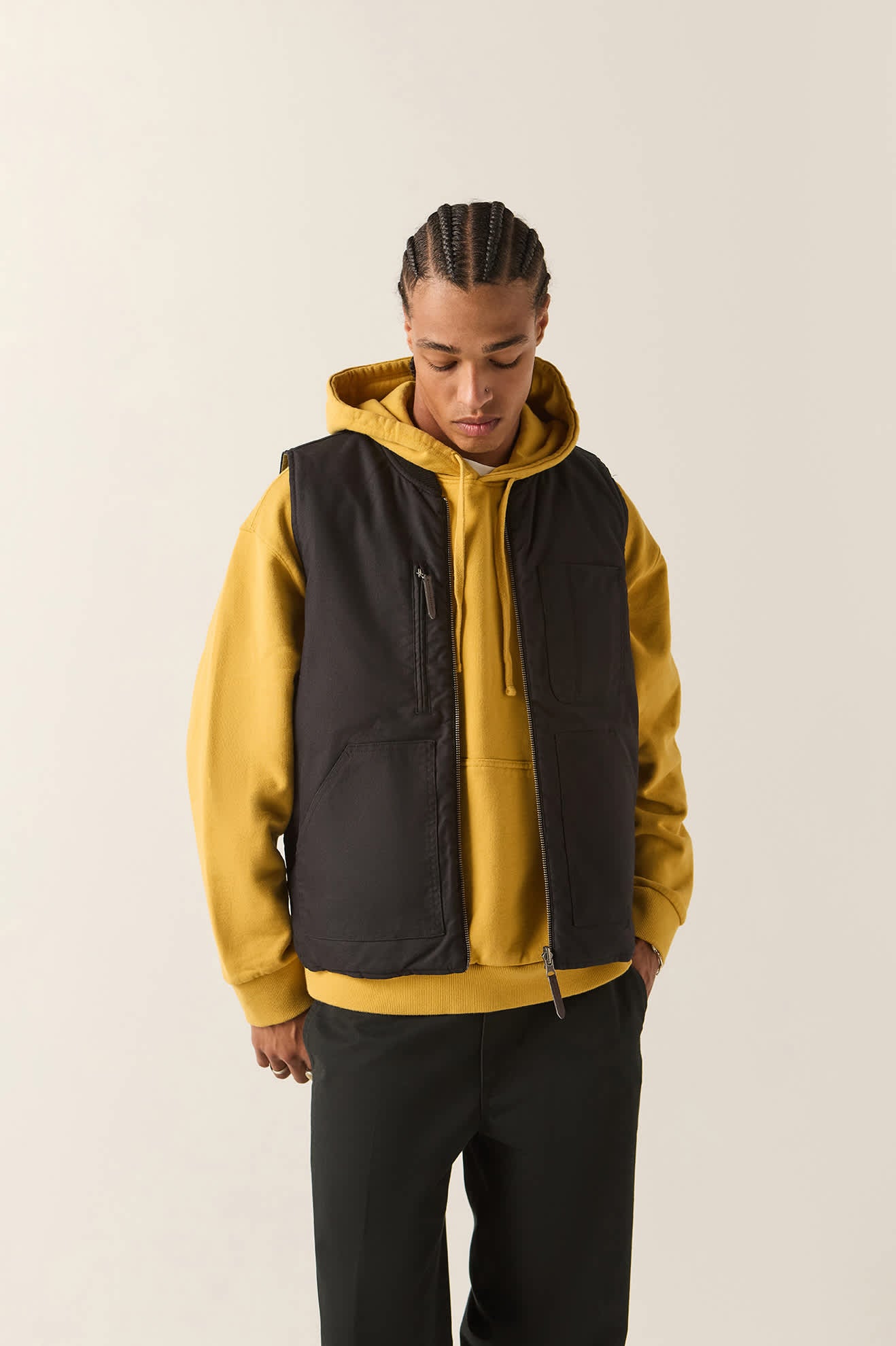 Men's Builders Abraham Reversible Vest in the color Black/Olive Surplus - Men's Front View