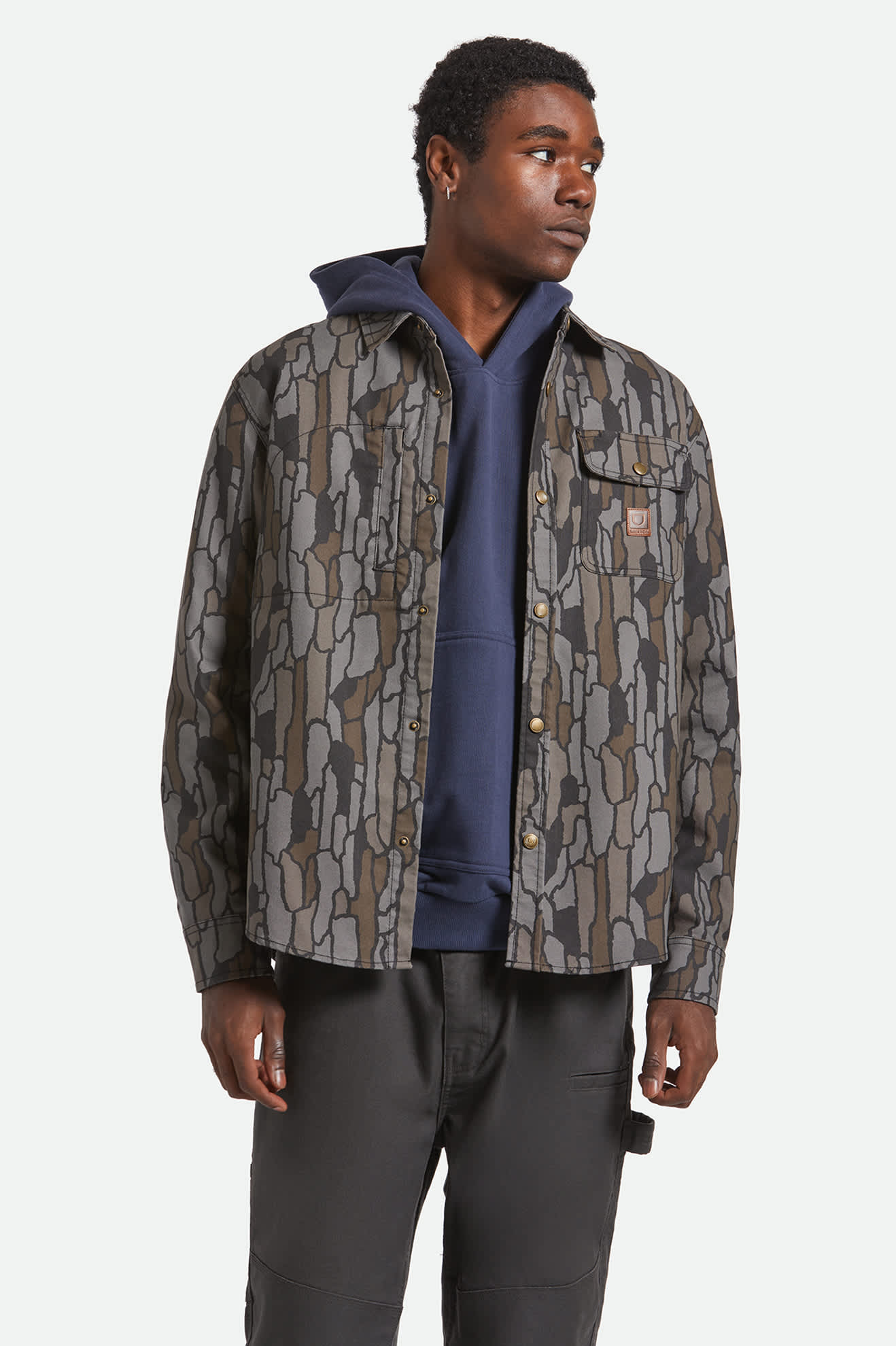 Men's Builders Stretch L/S Overshirt in the color Bark Camo - Men's Front View