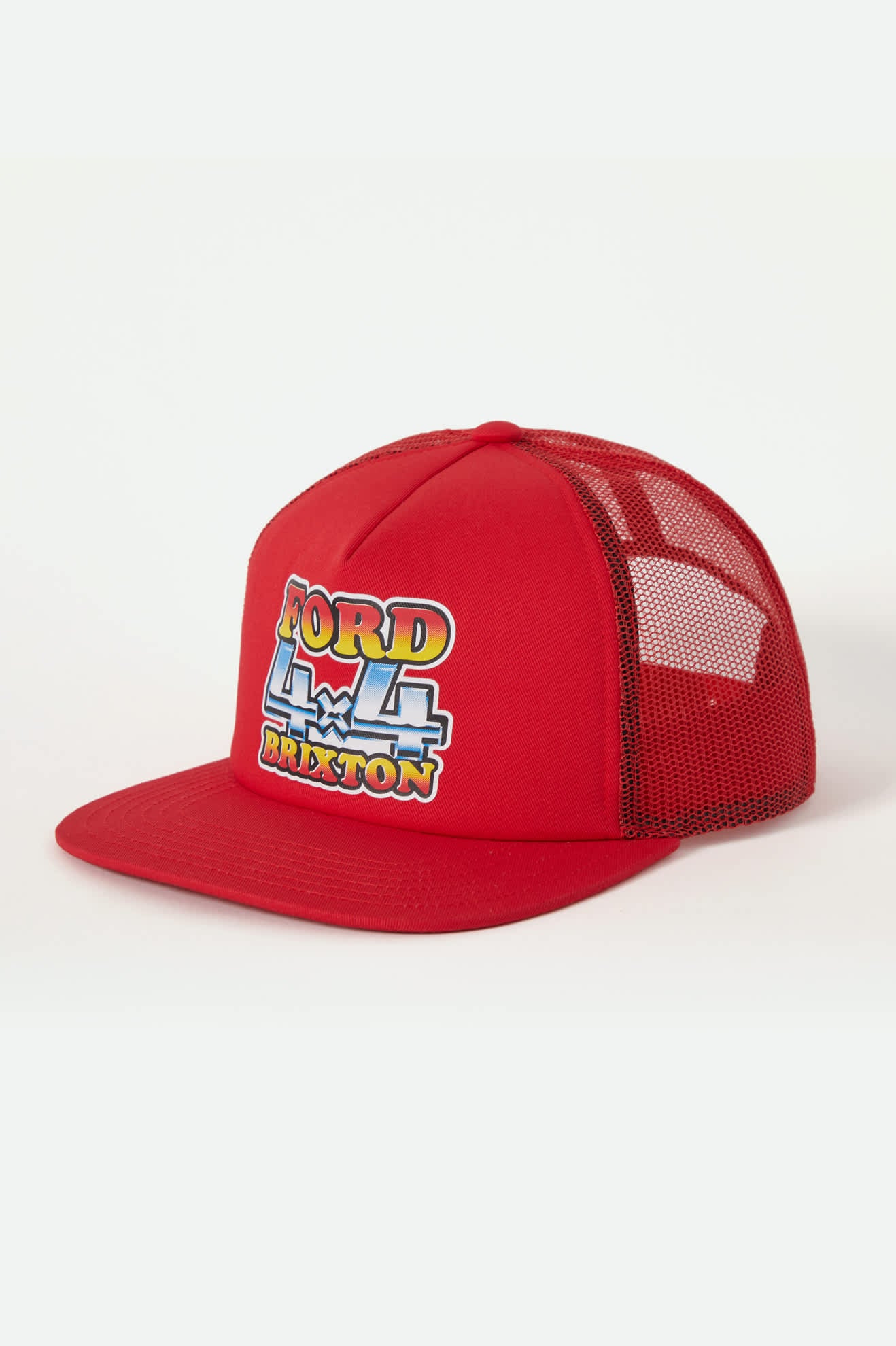 Unisex Ford 4x4 Chrome Trucker Hat in the color Rangoon Red - Front Product View