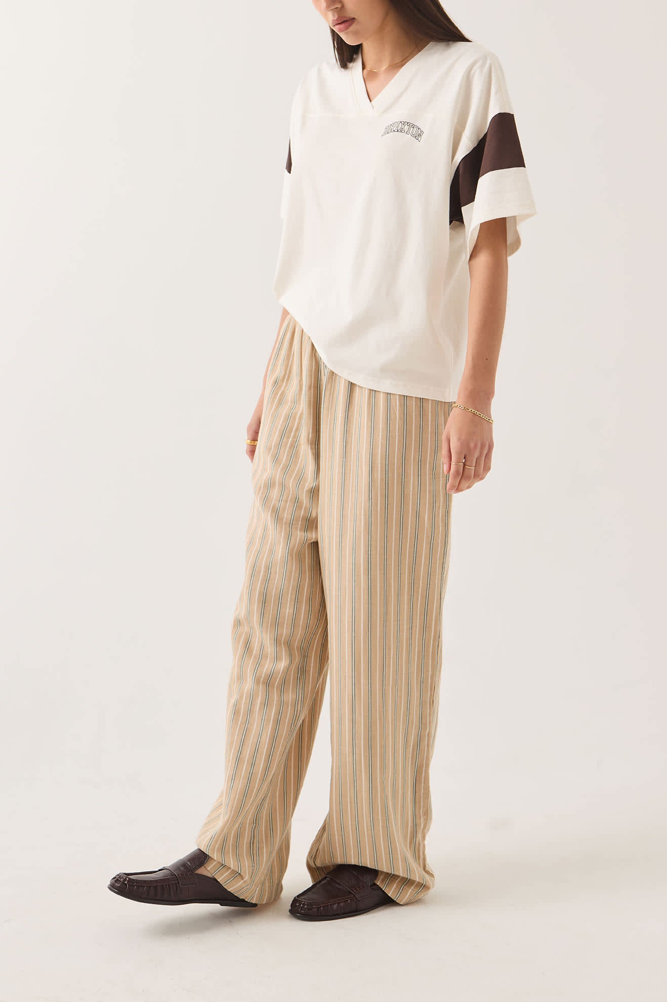 Women's Lounge Pant in the color Sand Stripe - Women's Side View