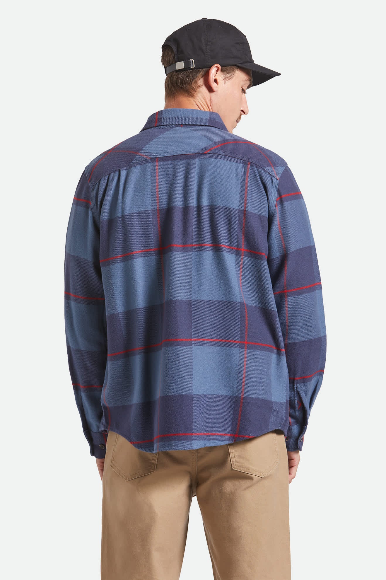 Men's Bowery Flannel in the color Bering Sea/Mood Indigo/Adrenaline Rush - Men's Back View