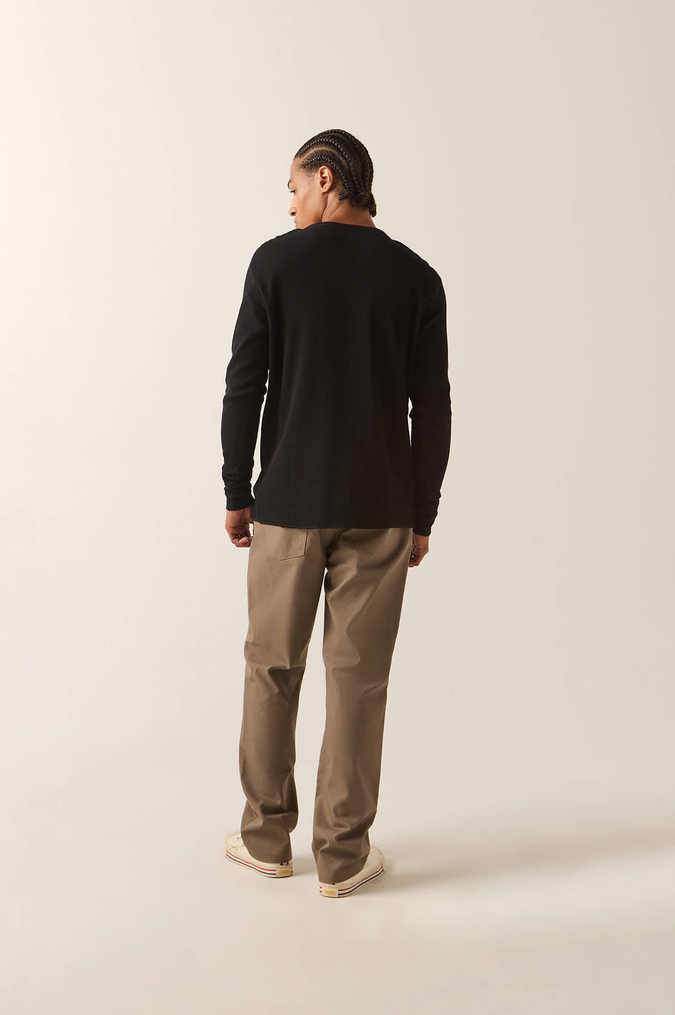 Men's Rosa Waffle Knit Top in the color Black - Men's Back View