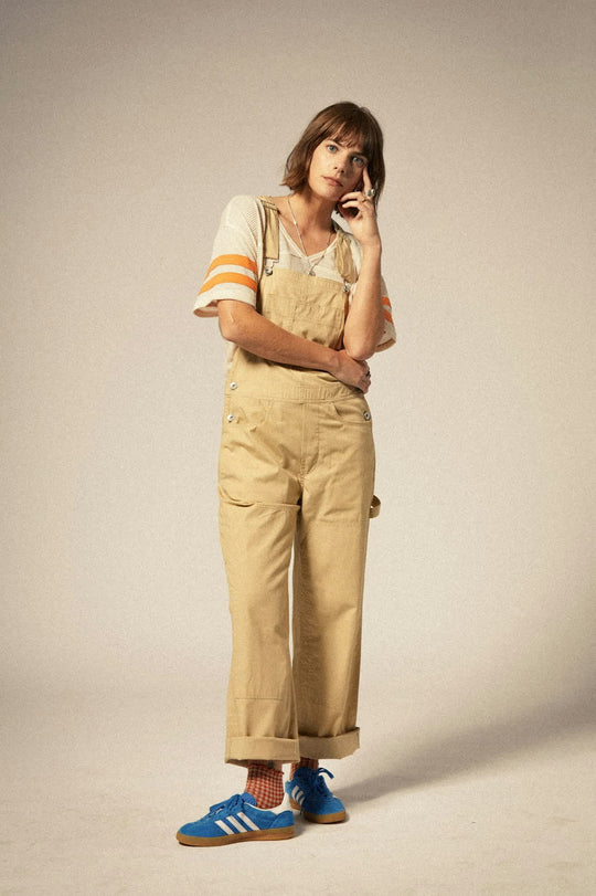 Women's Utility Overall in the color Pale Khaki - Women's Front View