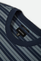 Men's Nova Stripe Short Sleeve Pocket T-Shirt in the color Midnight Blue/Future Grey Worn Wash - Additional Laydown image