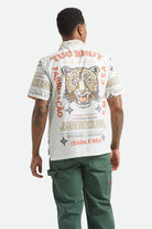 Men's Bunker Twisted Stripe Short Sleeve Camp Collar Shirt in the color Lost In Reality Print - Men's Back View