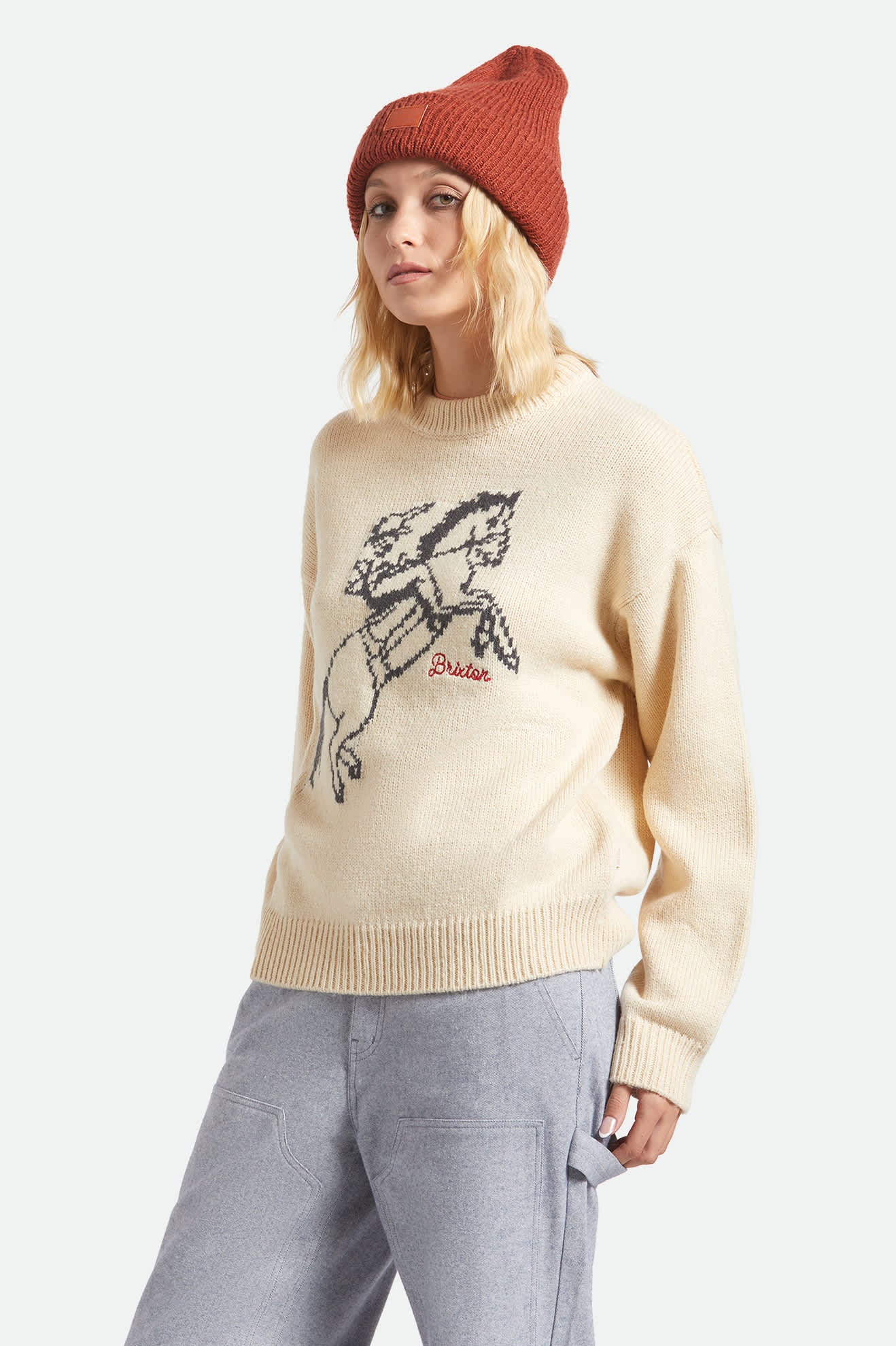 Women's Woodburn Women's Tall Brushed Beanie in the color Terracotta - Women's Side View