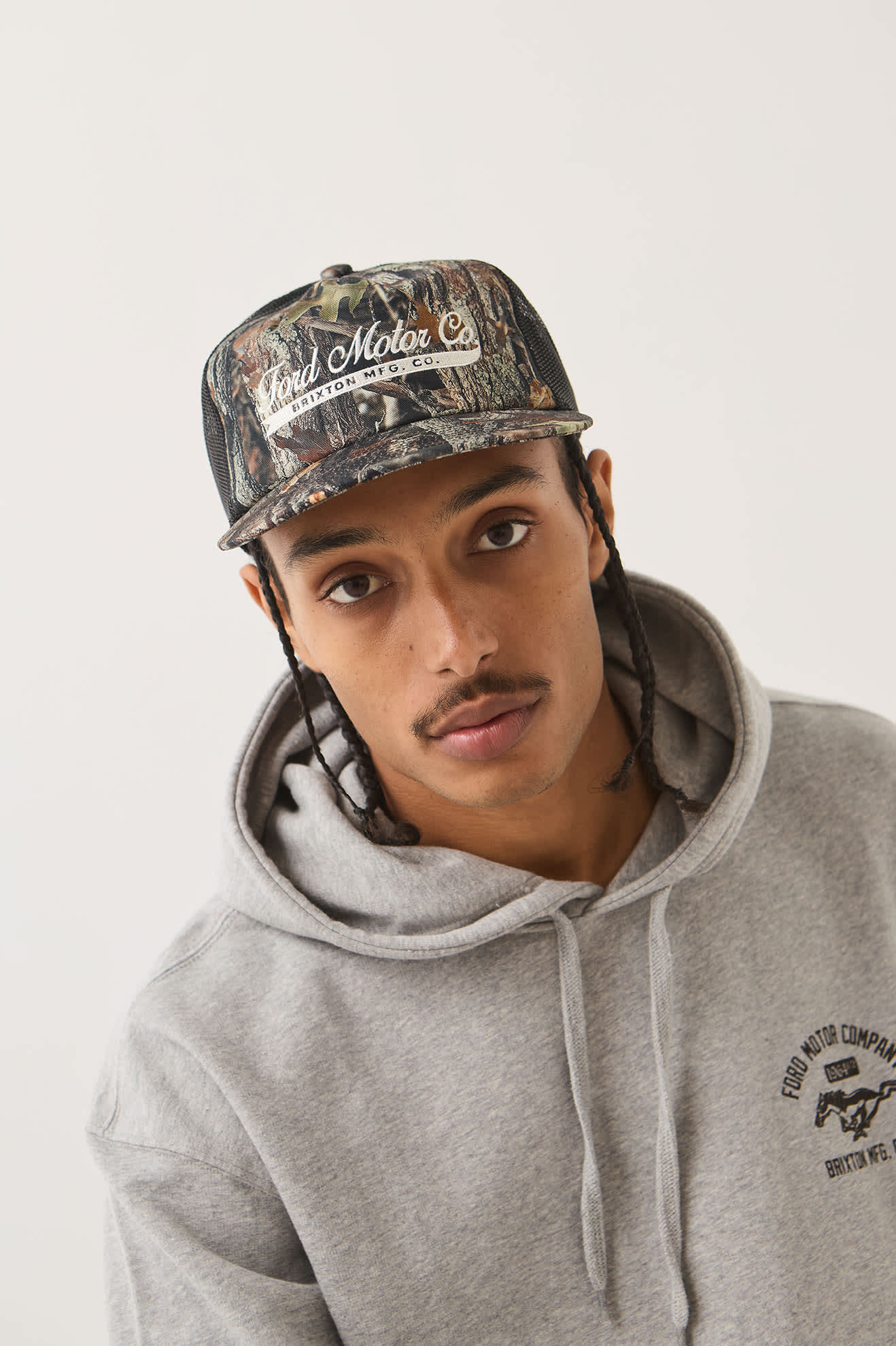 Unisex Ford X Brixton Trucker Hat in the color Boxwood Green - Men's Front View