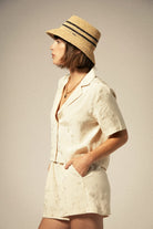 Women's Silky S/S Jacquard Button Down in the color Whitecap Floral Jacquard - Women's Front View