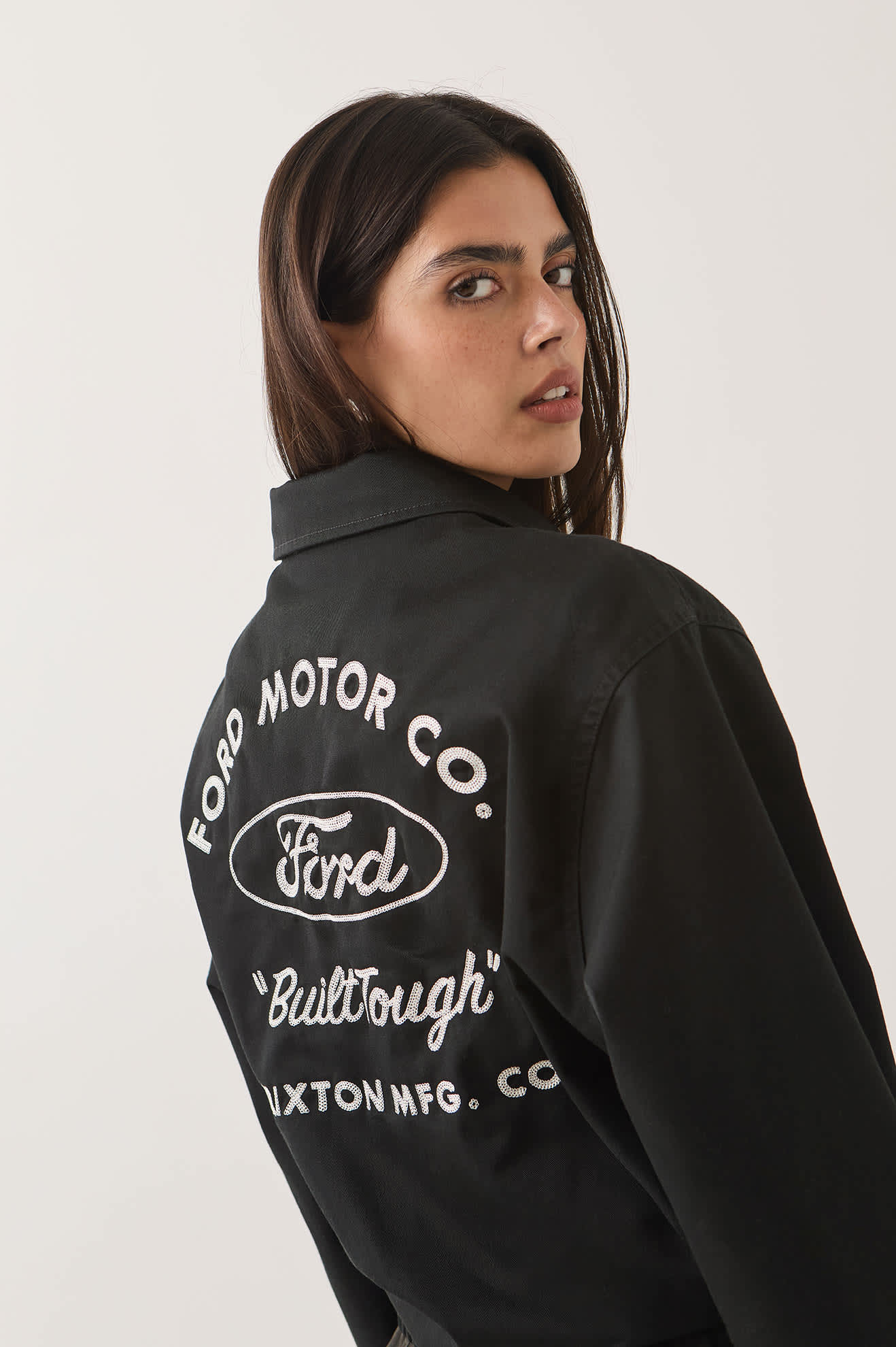 Unisex Ford Built Tough Harrington Jacket in the color Burnt Rubber - Women's Side View