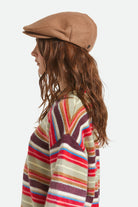 Unisex Hooligan Flat Cap in the color Camel Melton Wool - Women's Side View