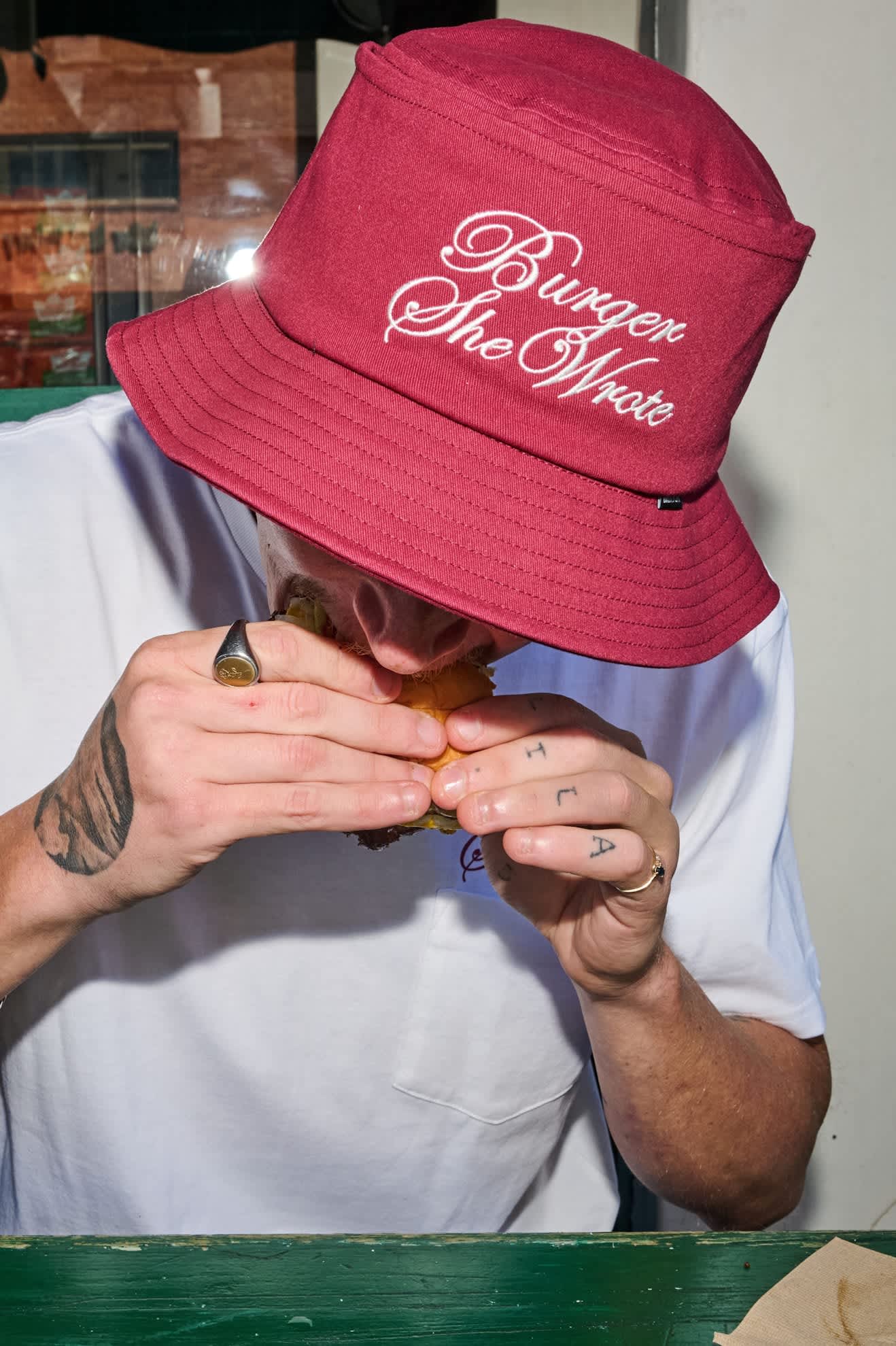 Unisex Burger She Wrote Bucket Hat in the color Burgundy - Men's Lifestyle image