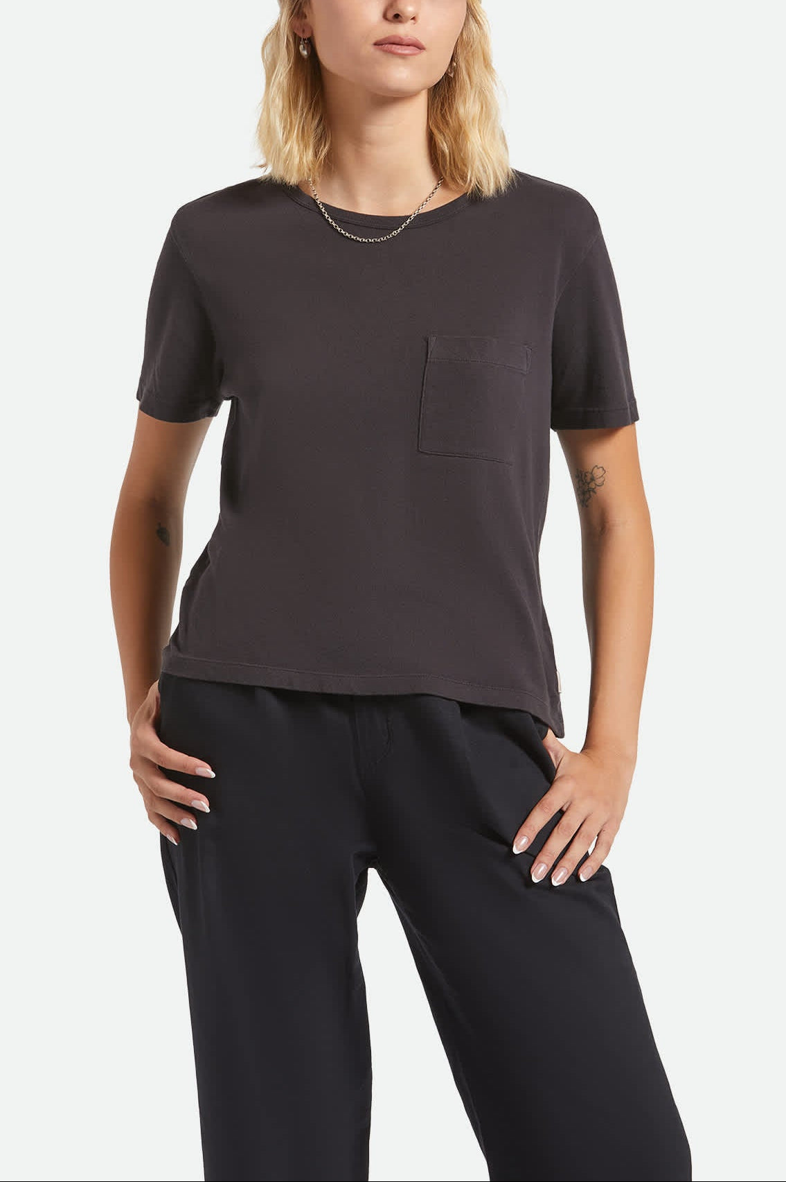 Women's Carefree Organic Garment Dye Perfect T-Shirt in the color Black - Women's Front View