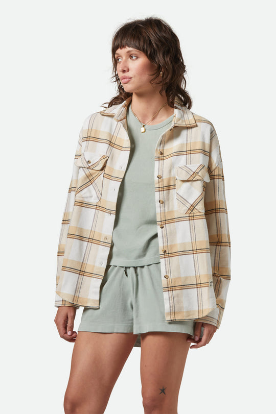 Women's Bowery Women's Classic L/S Flannel in the color Off White/Semolina/Washed Copper Plaid - Women's Front View