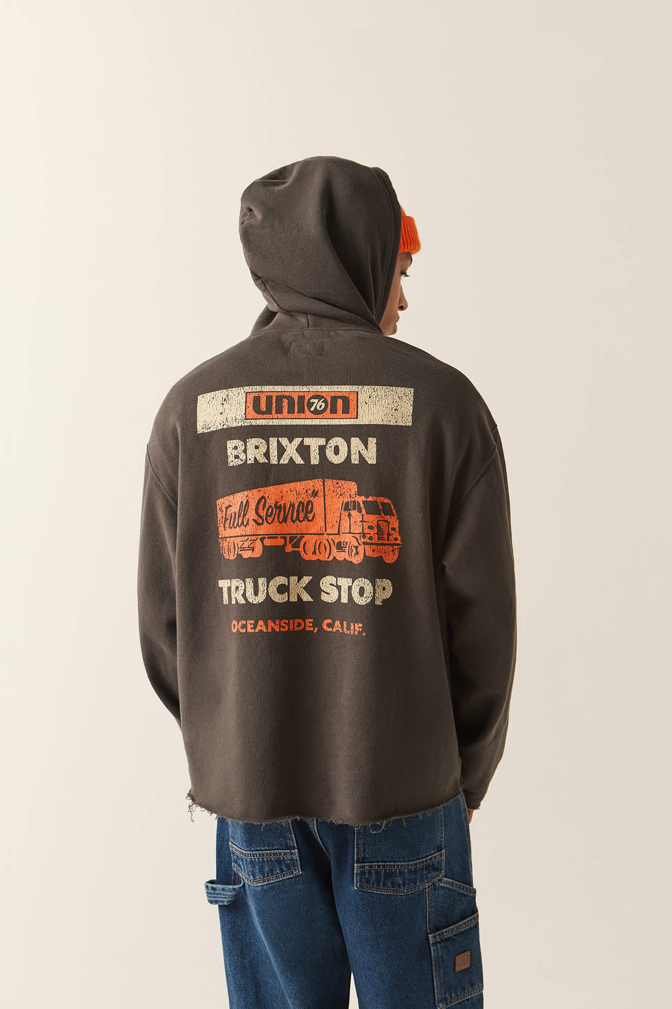 Men's 76 Chopped Hoodie in the color Washed Black - Men's Back View