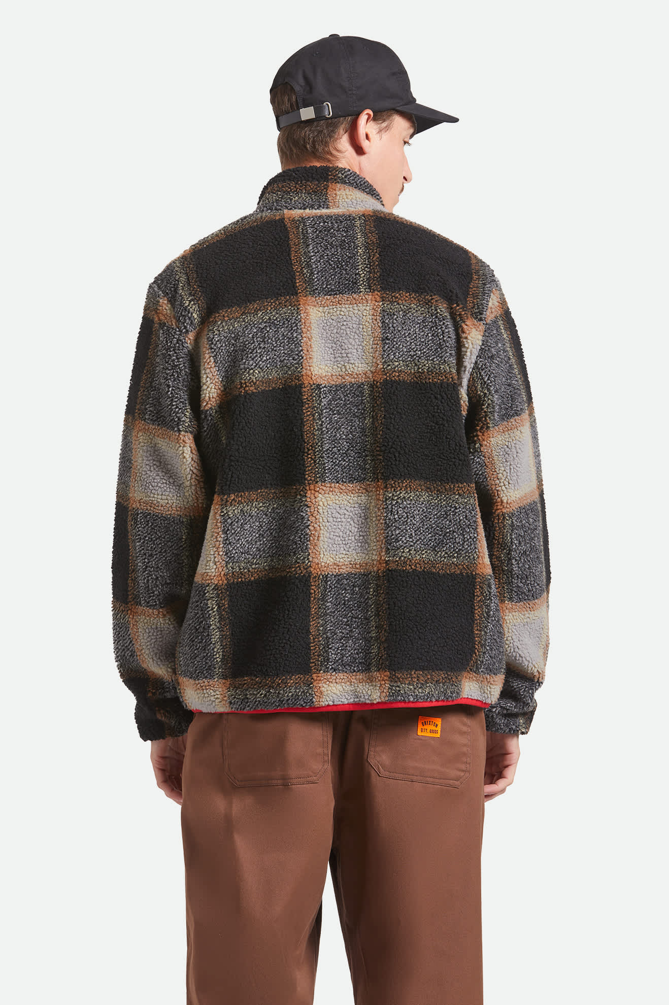 Men's Buffalo Plaid Sherpa Full Zip in the color Black/Cream - Men's Back View