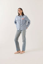 Women's Ford Mustang Sally Shirt in the color Blue Chambray/Stripe - Women's Side View