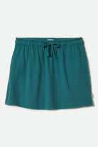 Women's Carefree Organic Garment Dye Lounge Short in the color Washed Mediterranean Teal - Front Product View