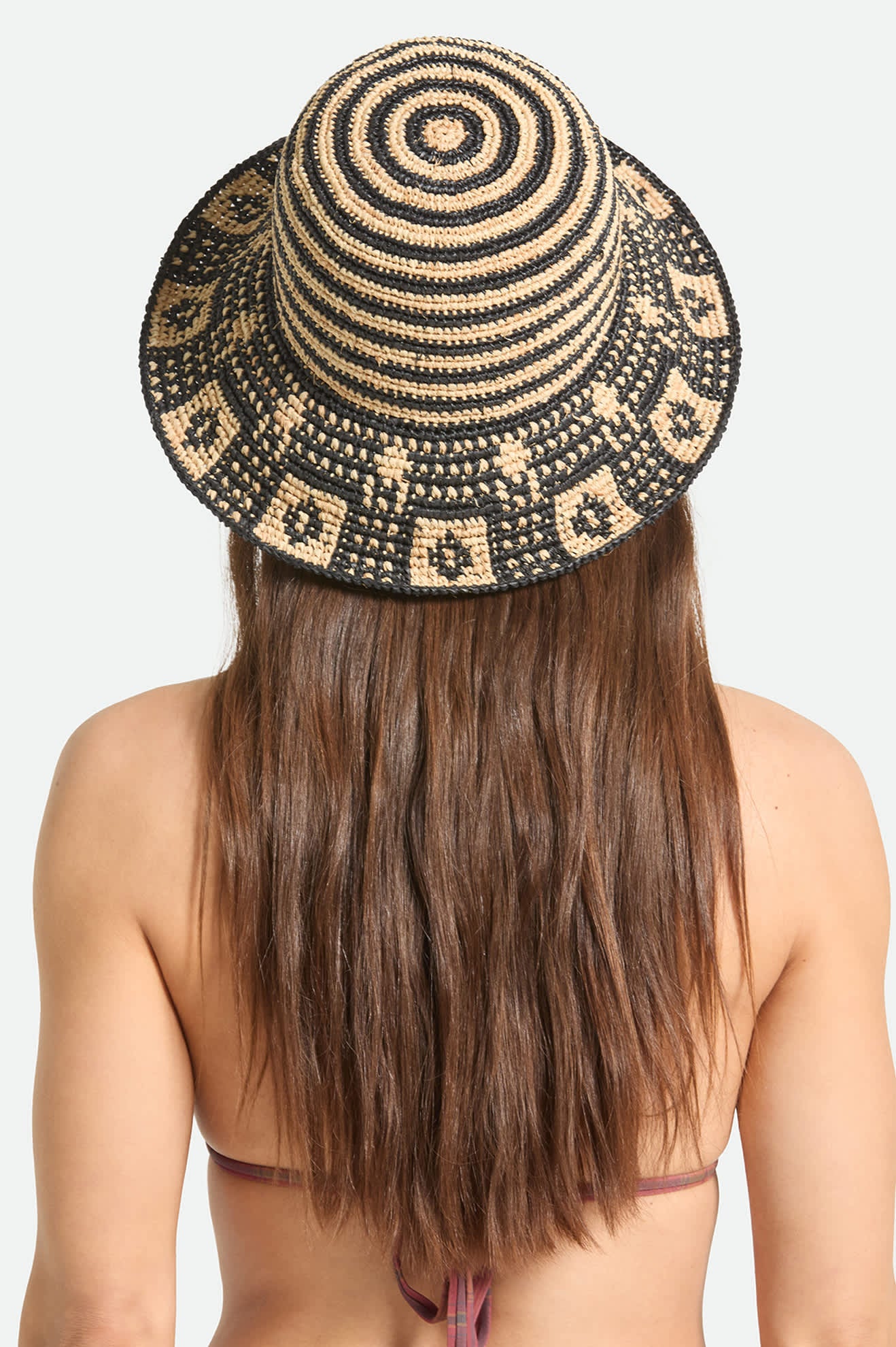 Women's Redding Packable Straw Bucket Hat in the color Black/Natural - Women's Back View