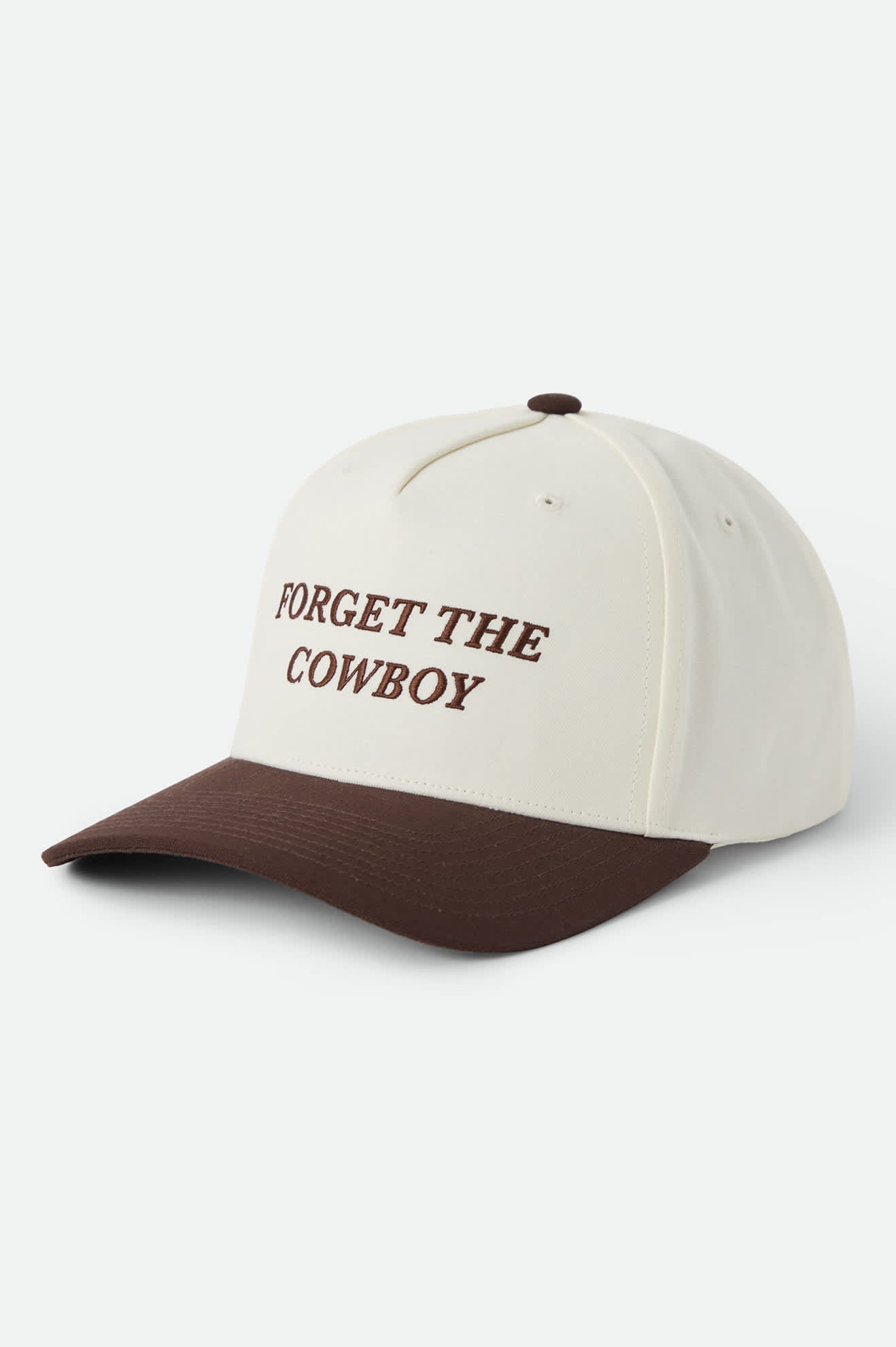 Unisex Forget The Cowboy NetPlus Snapback in the color Chocolate/Off White - Front Product View