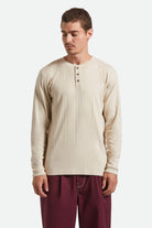 Men's Vintage Ribbed L/S Henley in the color Beige - Men's Front View