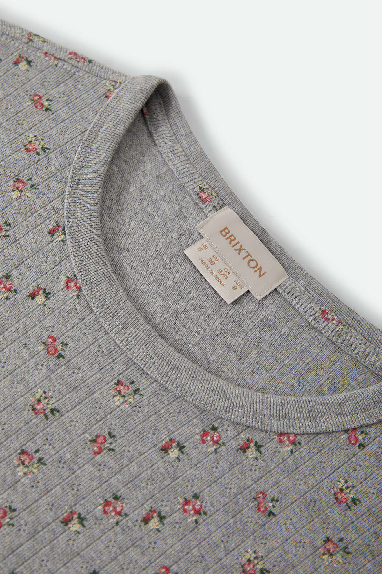 Women's Off Duty Pointelle Knit Top in the color Heather Grey Ditsy Floral - Additional Laydown image