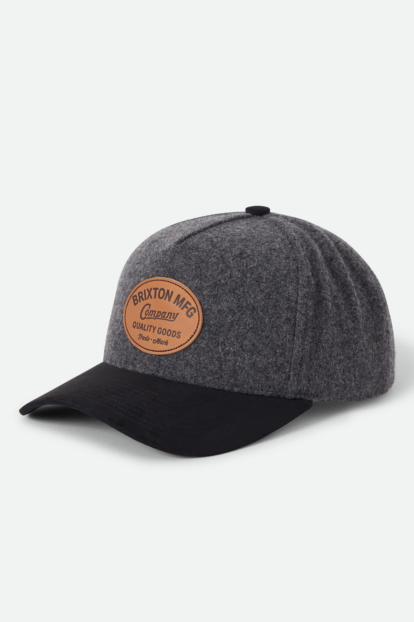 Unisex Stratton Melton Wool Snapback in the color Charcoal/Black Suede - Front Product View