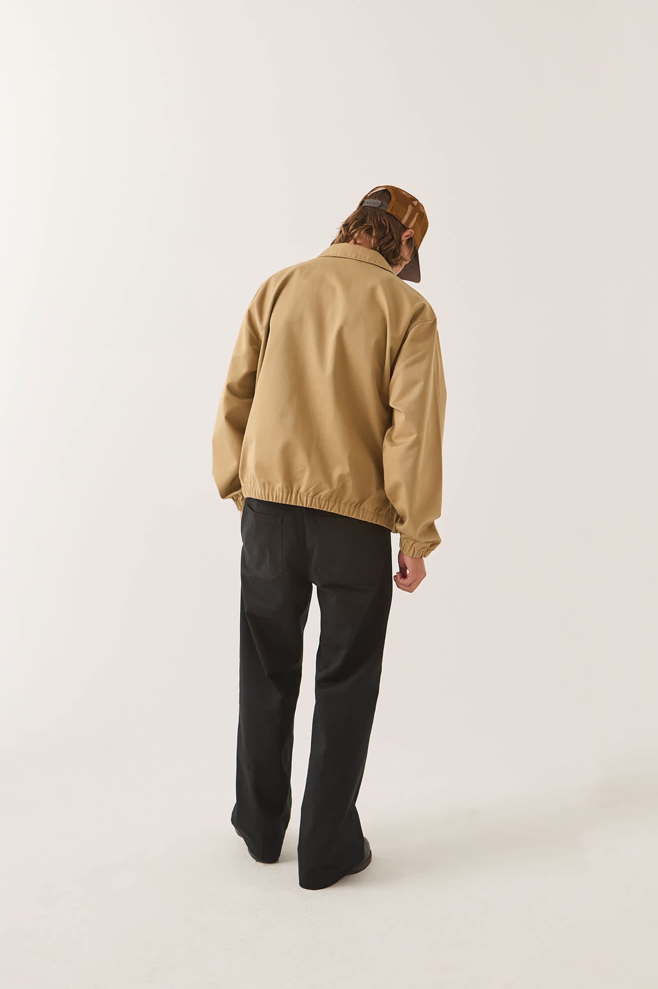 Men's Trademark Lightweight Garage Zip Jacket in the color British Khaki - Men's Back View