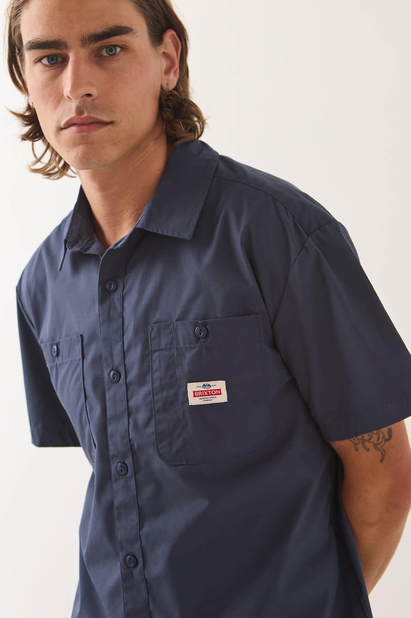 Men's Trademark Short Sleeve Shirt in the color Washed Navy - Additional Fit image