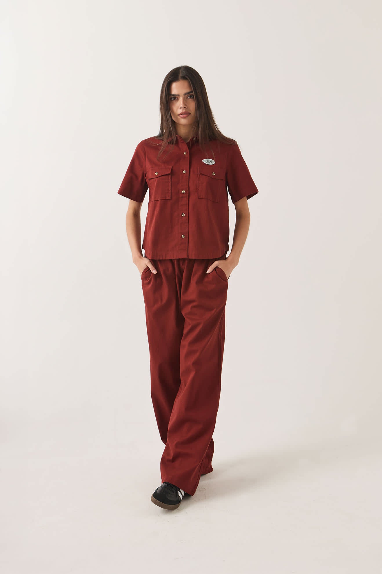 Women's Mechanics Women's Shirt in the color Dark Brick - Women's Front View