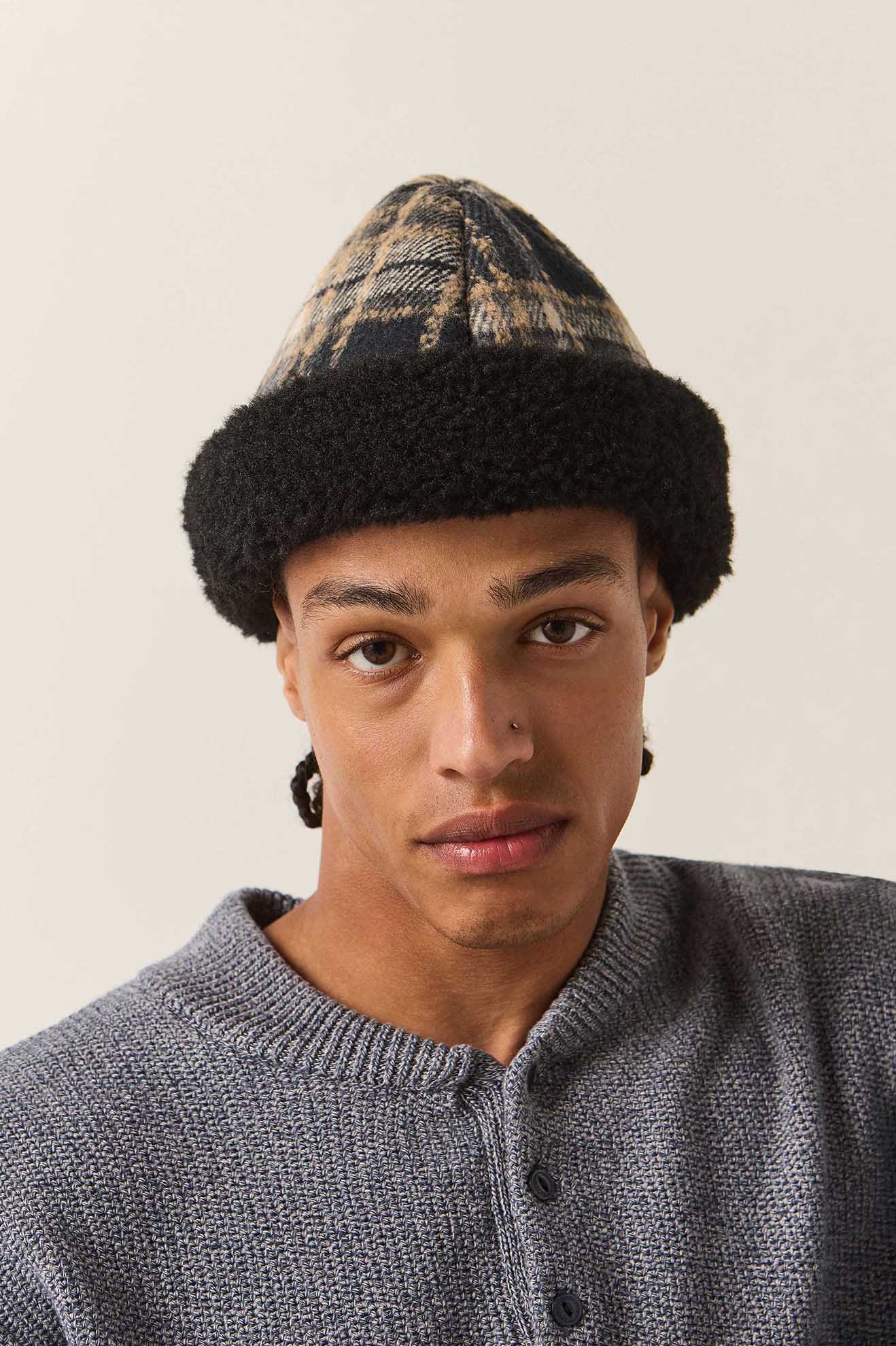 Unisex Ginsburg Hat in the color Navy/Sand/Cream - Men's Front View