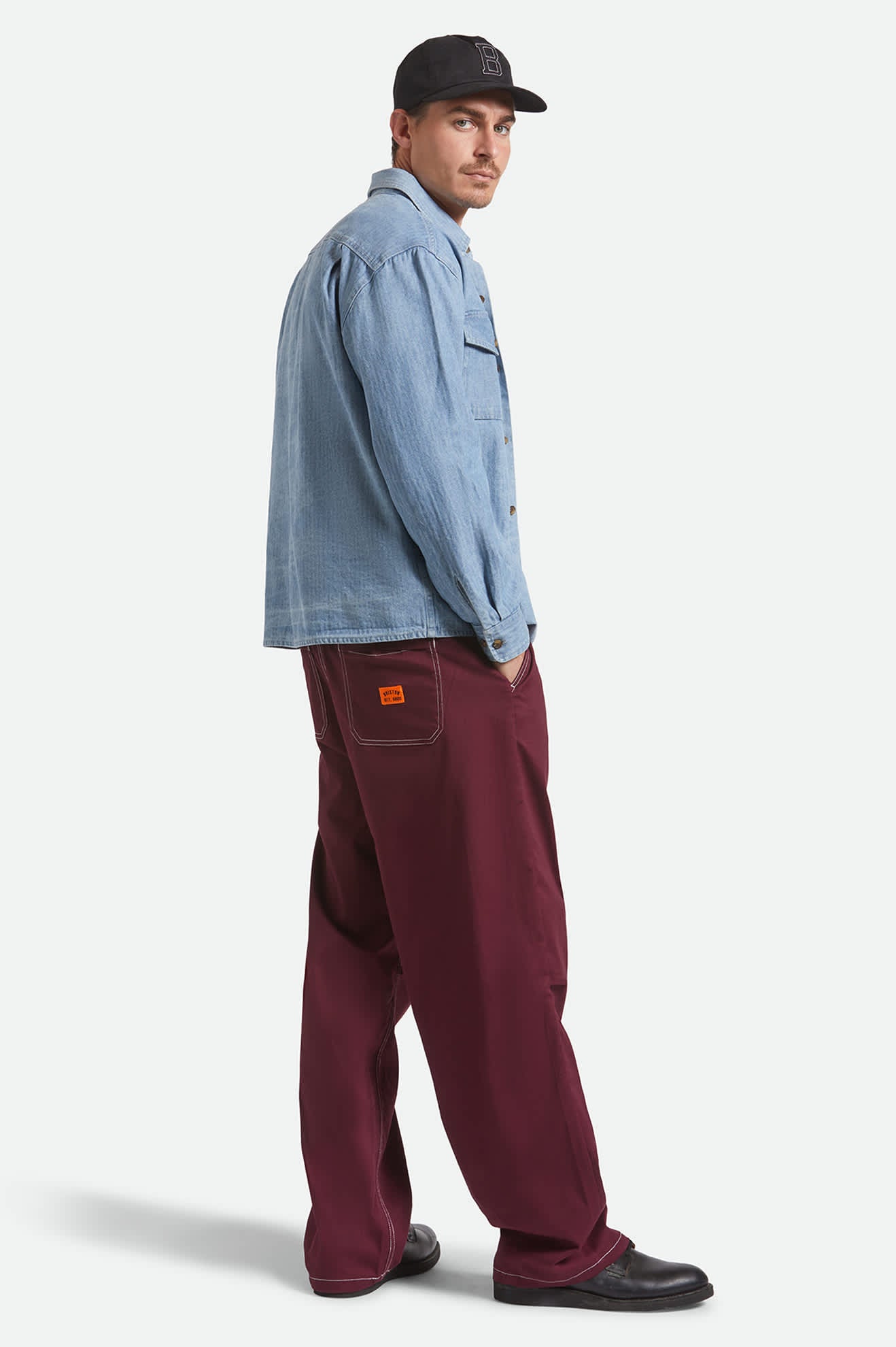 Men's Union Baggy Pant in the color Port - Men's Side View