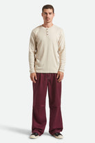 Men's Vintage Ribbed L/S Henley in the color Beige - Men's Back View